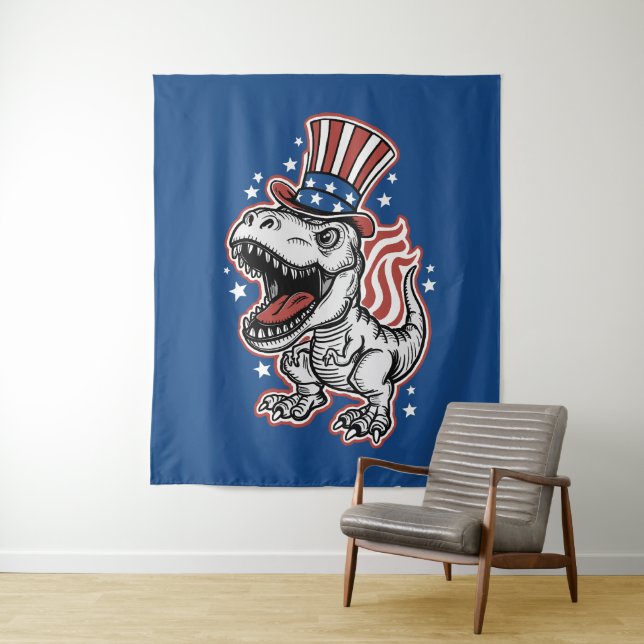 American Patriotic Dinosaur Tapestry (In Situ)