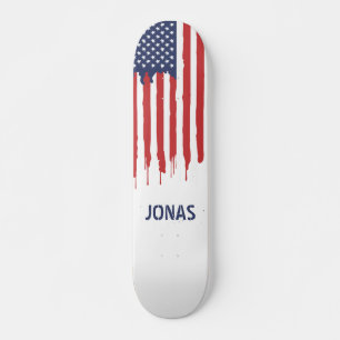 American patriotic drip flag custom name skateboard