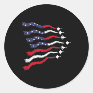 American Patriotic Fighter Jets Usa Flag Waving 4t Classic Round Sticker