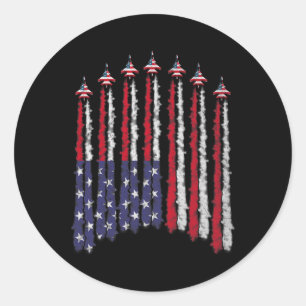 American Patriotic Fighter Jets Usa Flag Waving 4t Classic Round Sticker