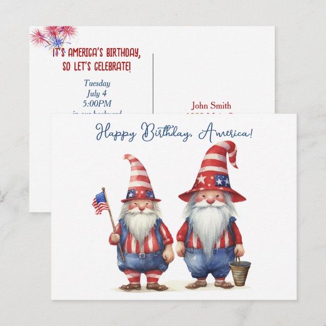 American Patriotic Gnomes Holiday Postcard (Front/Back)