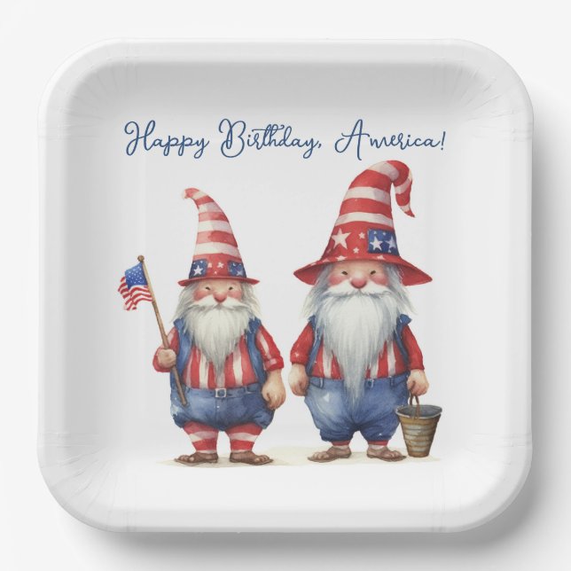 American Patriotic Gnomes Paper Plate (Front)