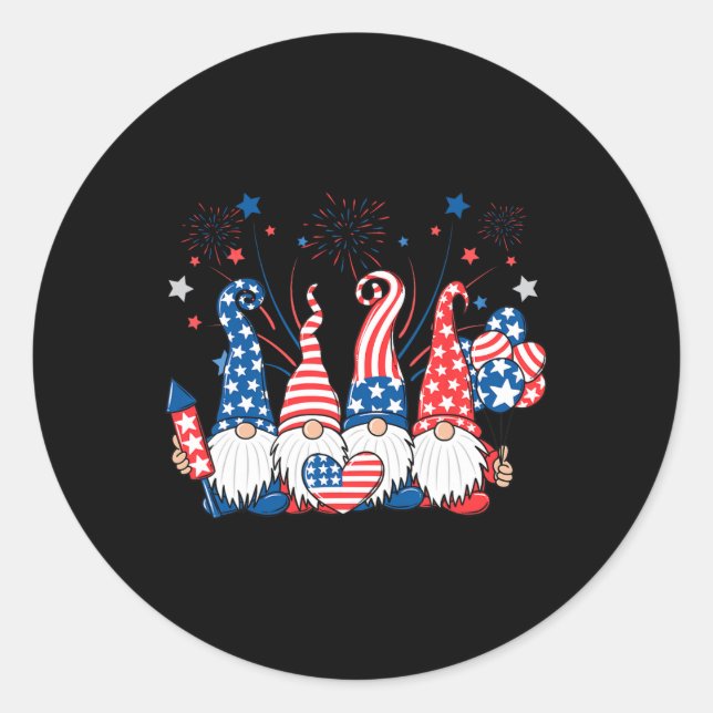 American Patriotic Gnomes Usa Independence Day 4th Classic Round Sticker (Front)
