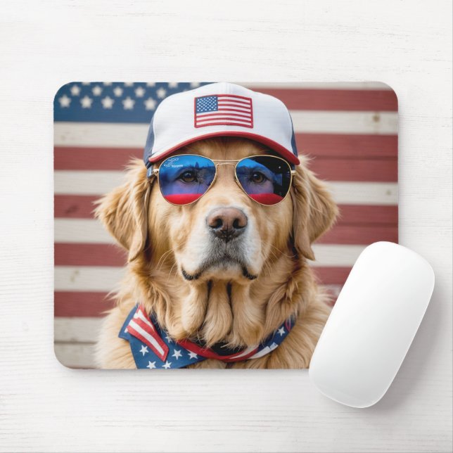 American Patriotic Golden Retriever Mouse Mat (With Mouse)