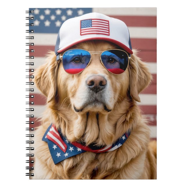 American Patriotic Golden Retriever Notebook (Front)
