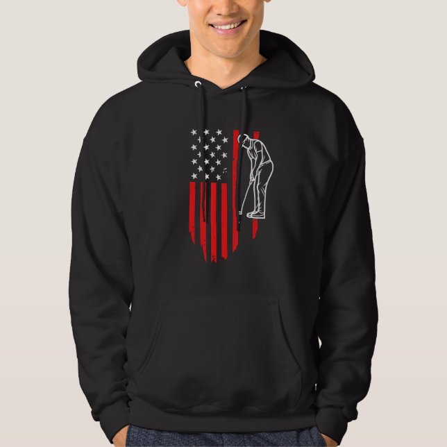 American Patriotic Golfer Usa Flag Retro Golf Hoodie (Front)