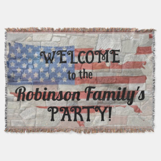 American Patriotic Map Flag Wall Calligraphy Text  Throw Blanket
