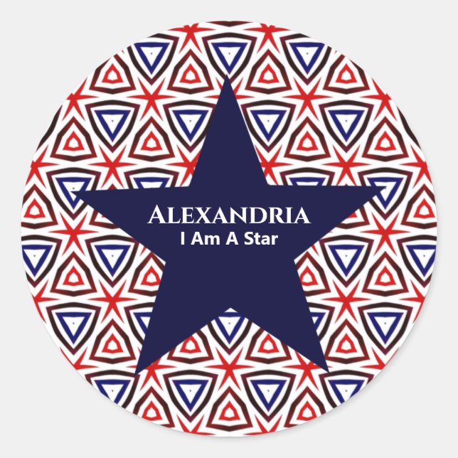  American Patriotic Red White Blue Star Pattern Classic Round Sticker (Front)