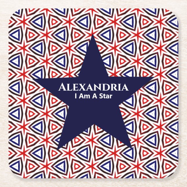  American Patriotic Red White Blue Star Pattern Square Paper Coaster (Front)