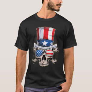 American Patriotic Skull 4th of July USA Flag Men  T-Shirt