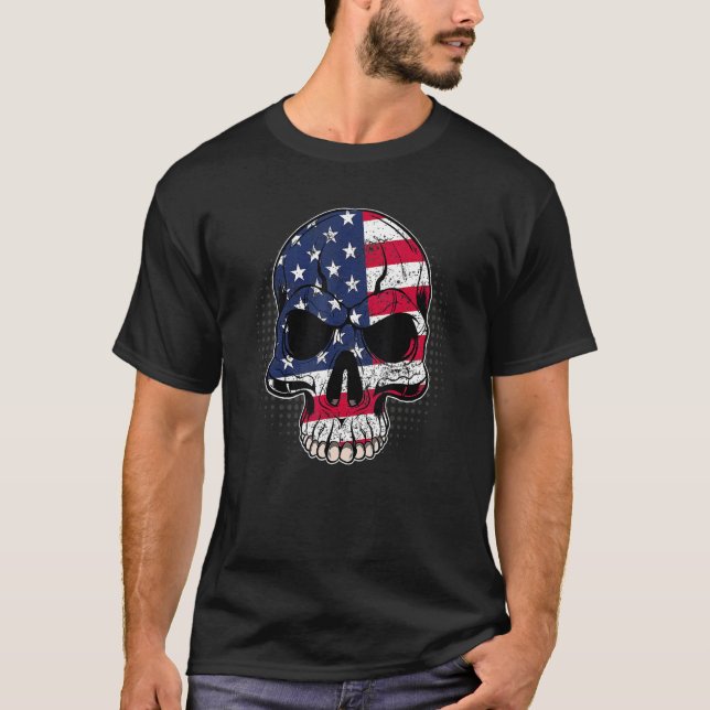 American Patriotic Skull 4th Of July Usa Flag Men  T-Shirt (Front)