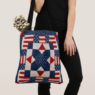 American Patriotic Star Spangled Quilt Tote Bag