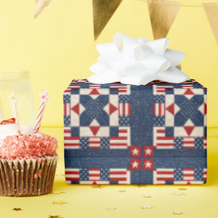 American Patriotic Star-Spangled Quilt Wrapping Paper