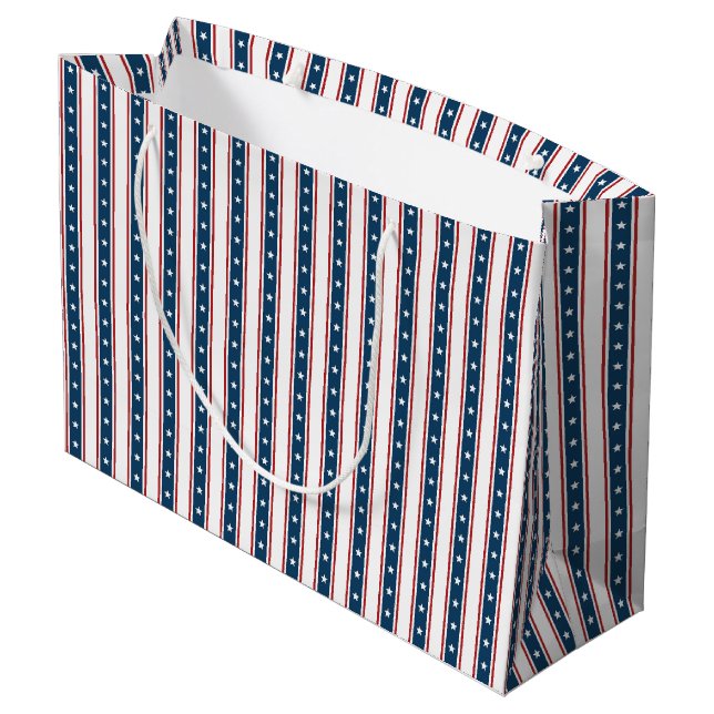 American Patriotic Stars and Stripes Pattern Large Gift Bag (Back Angled)