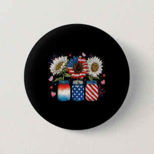 American Patriotic Usa Flag Jars With Sunflower 4t 6 Cm Round Badge