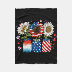 American Patriotic Usa Flag Jars With Sunflower 4t Fleece Blanket