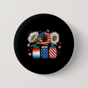 American Patriotic USA Flag Jars With Sunflower 6 Cm Round Badge