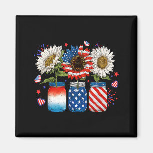American Patriotic USA Flag Jars With Sunflower Magnet