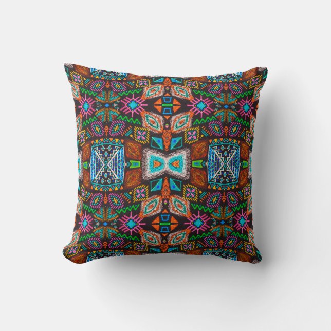 American pattern. Ikat seamless print. Indian desi Cushion (Front)
