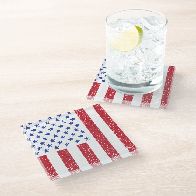 American Peace Flag Grunge State National Glass Coaster (Angled)