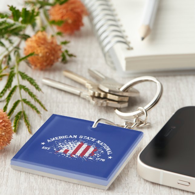 American Peace Flag Splat Est 1776 Key Ring (Front Right)