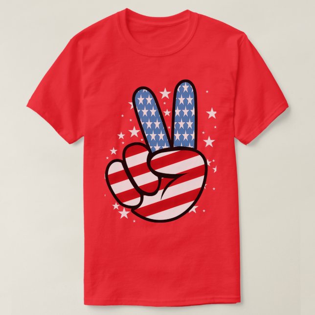 American Peace Peace Sign Hand Flag T-Shirt (Design Front)