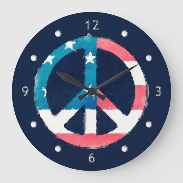 American Peace Sign grunge Large Clock (Front)