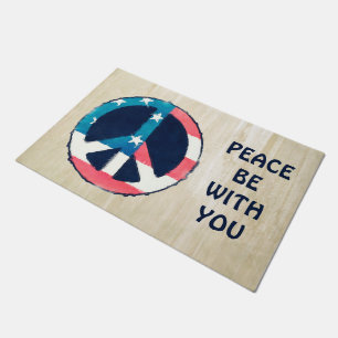 American Peace Sign grunge + your saying Doormat