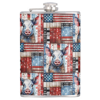 American Pig Farm folk art Hip Flask