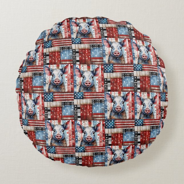 American Pig Farm folk art Round Cushion (Front)