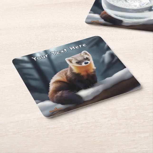 American Pine Marten Square Paper Coaster (Angled)