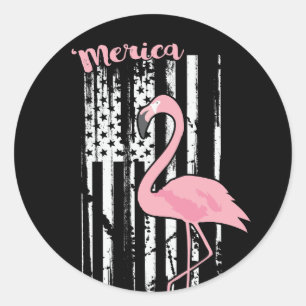 American Pink Flamingo USA White Flag Classic Round Sticker