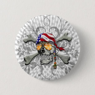 American Pirate Skull and Cross Bones 6 Cm Round Badge