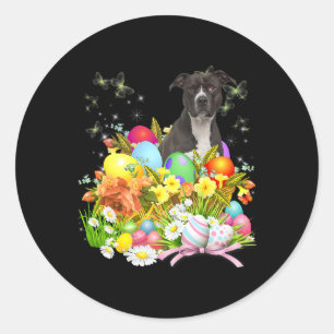 American Pit Bull Bunny Dog With Easter Eggs Baske Classic Round Sticker