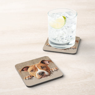 American Pit Bull Peeking Puppy Dog Pet Coaster