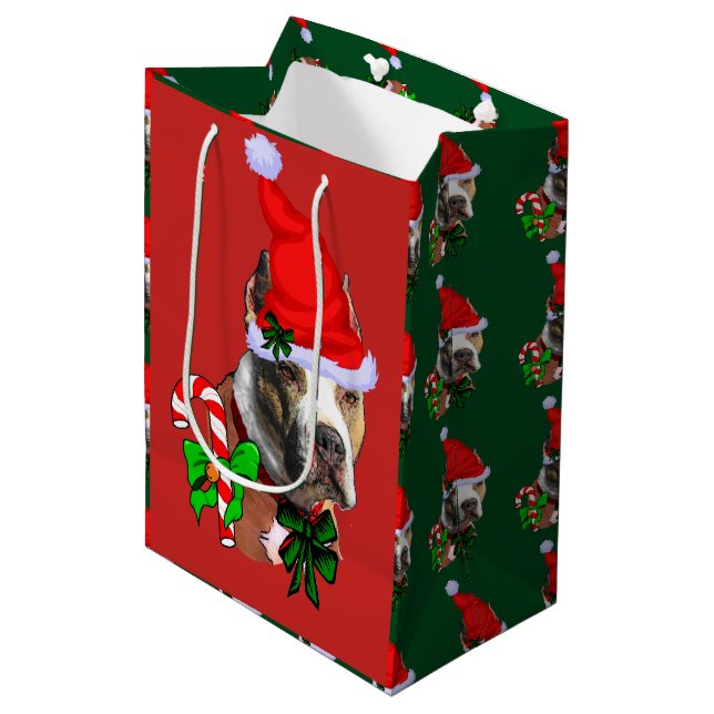 American Pit Bull Terrier Christmas Medium Gift Bag (Front Angled)