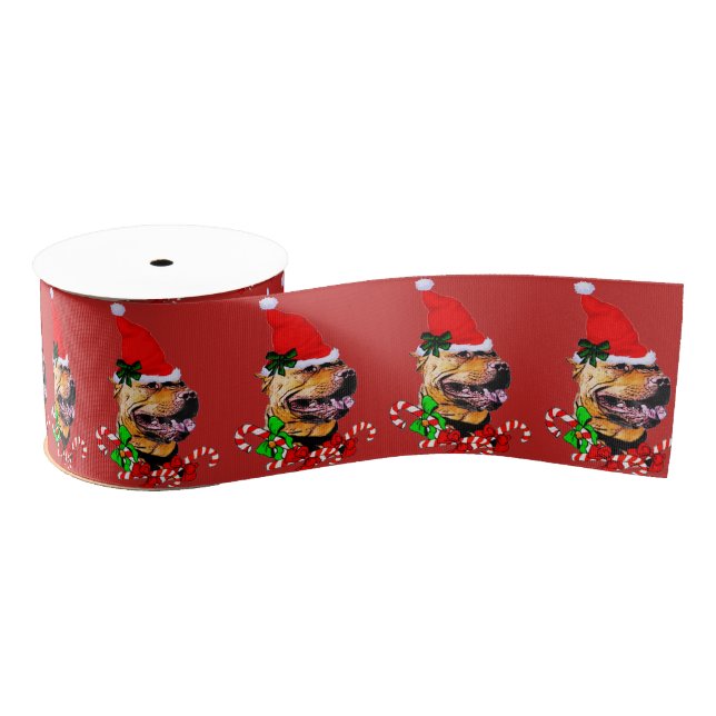 American Pit Bull Terrier Christmas Merry Grosgrain Ribbon (Spool)