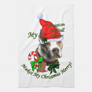 American Pit Bull Terrier Christmas Tea Towel