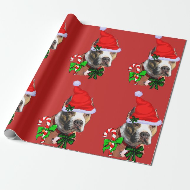 American Pit Bull Terrier Christmas Wrapping Paper (Unrolled)