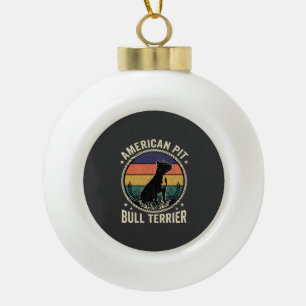 American Pit Bull Terrier Dog Vintage Sunset Rope Ceramic Ball Christmas Ornament