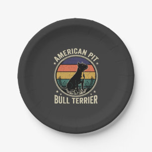 American Pit Bull Terrier Dog Vintage Sunset Rope Paper Plate