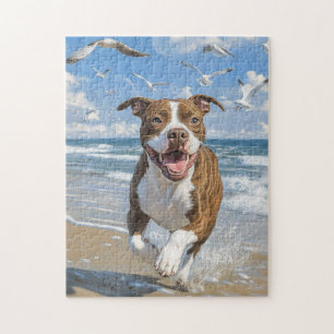 American Pit Bull Terrier on the beach Jigsaw Puzzle