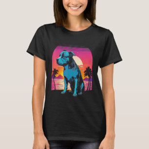 American Pit Bull Terrier Retro 80s Style Sunset T-Shirt