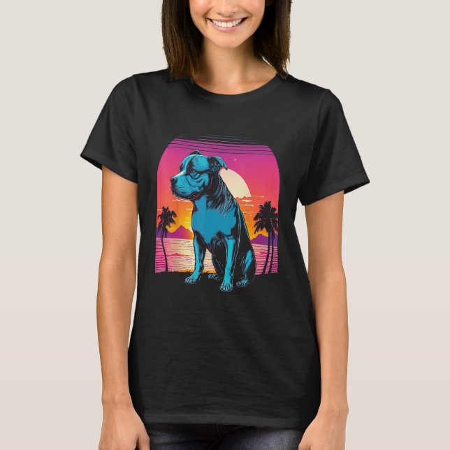 American Pit Bull Terrier Retro 80s Style Sunset T-Shirt (Front)