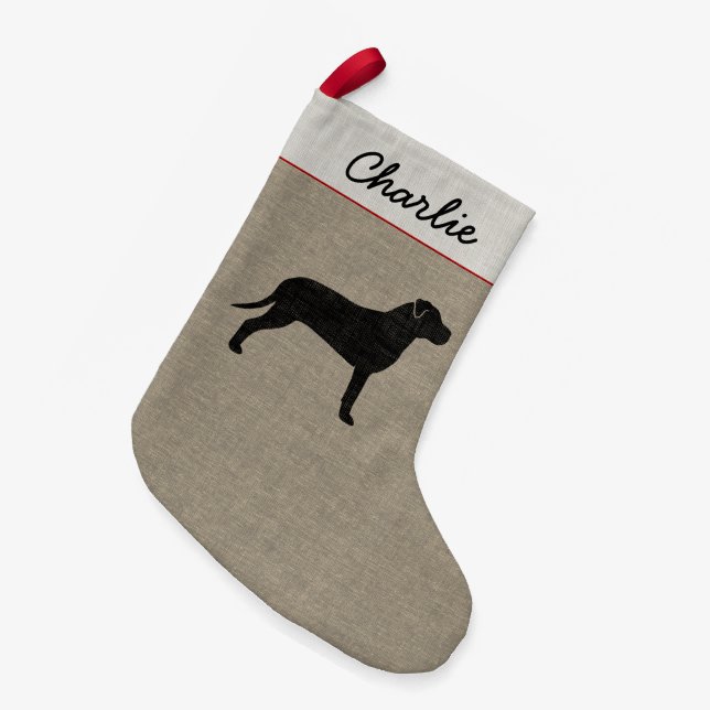 American Pit Bull Terrier Silhouette Personalised Small Christmas Stocking (Front (Hanging))