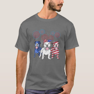 American Pitbull Dog Firework 4Th Of July USA Flag T-Shirt