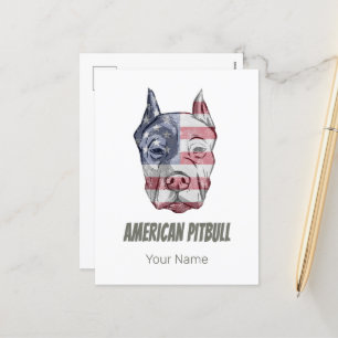 American Pitbull Terrier Bully Dog Vintage Flag Holiday Postcard