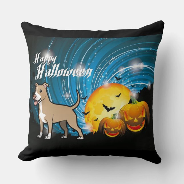 American Pitbull Terrier Happy Halloween Cushion (Front)