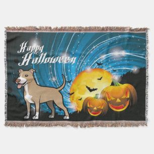 American Pitbull Terrier Happy Halloween Throw Blanket