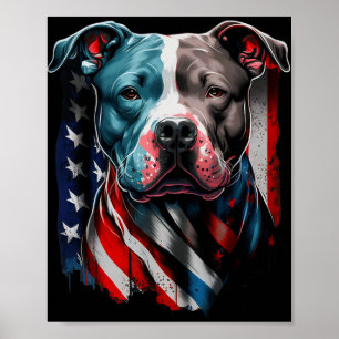 American Pitbull Terrier Usa Flag Patriotic Dog 1 Poster
